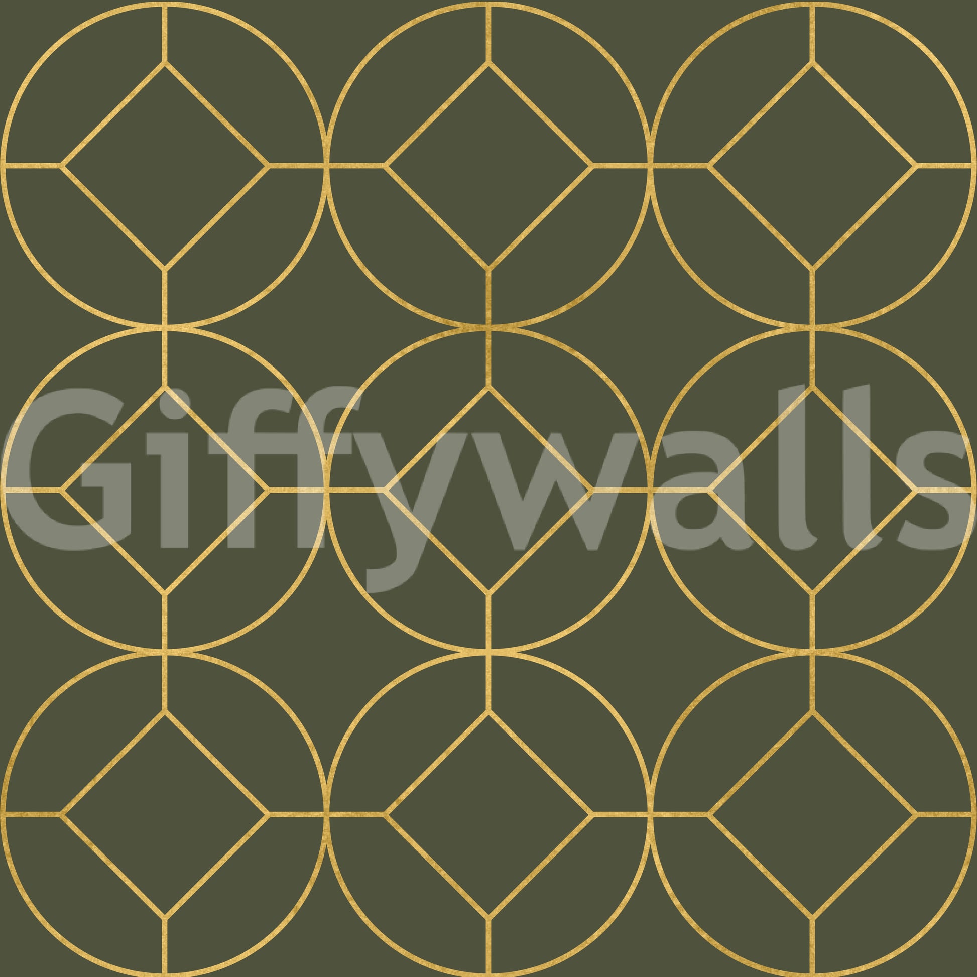 Elegant Olive and Gold Art Deco Geometric Wallpaper