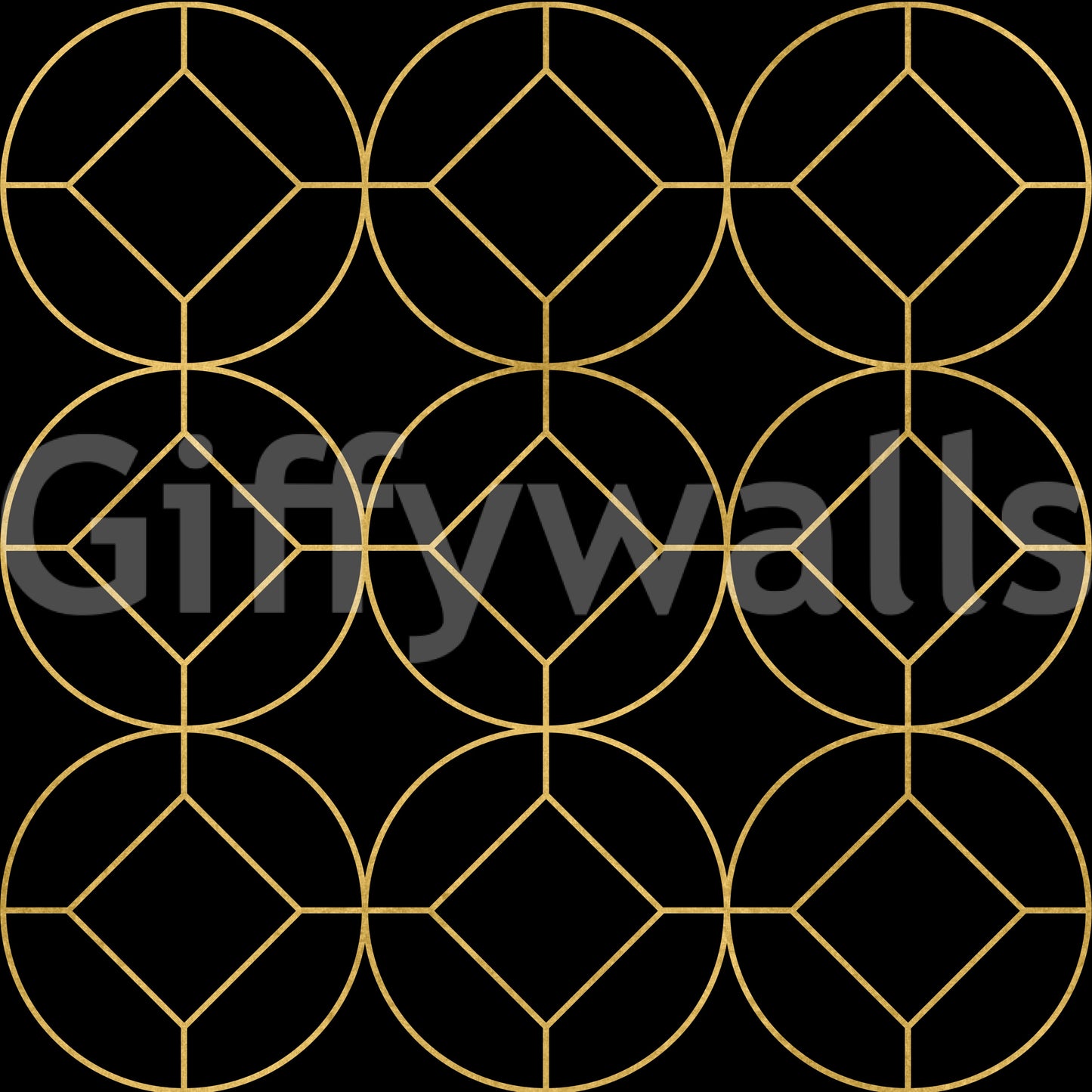 Repeating circular grid wallpaper with gold diamond shapes., GD10642