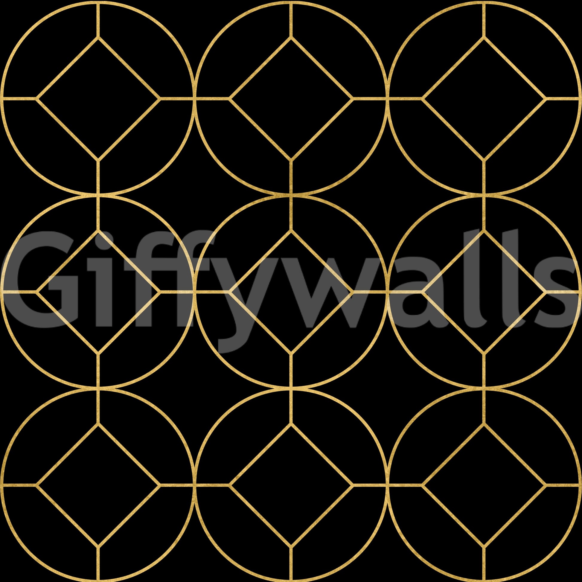 Repeating circular grid wallpaper with gold diamond shapes., GD10642
