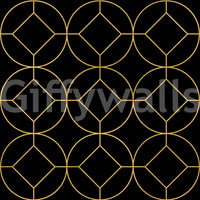 Repeating circular grid wallpaper with gold diamond shapes., GD10642