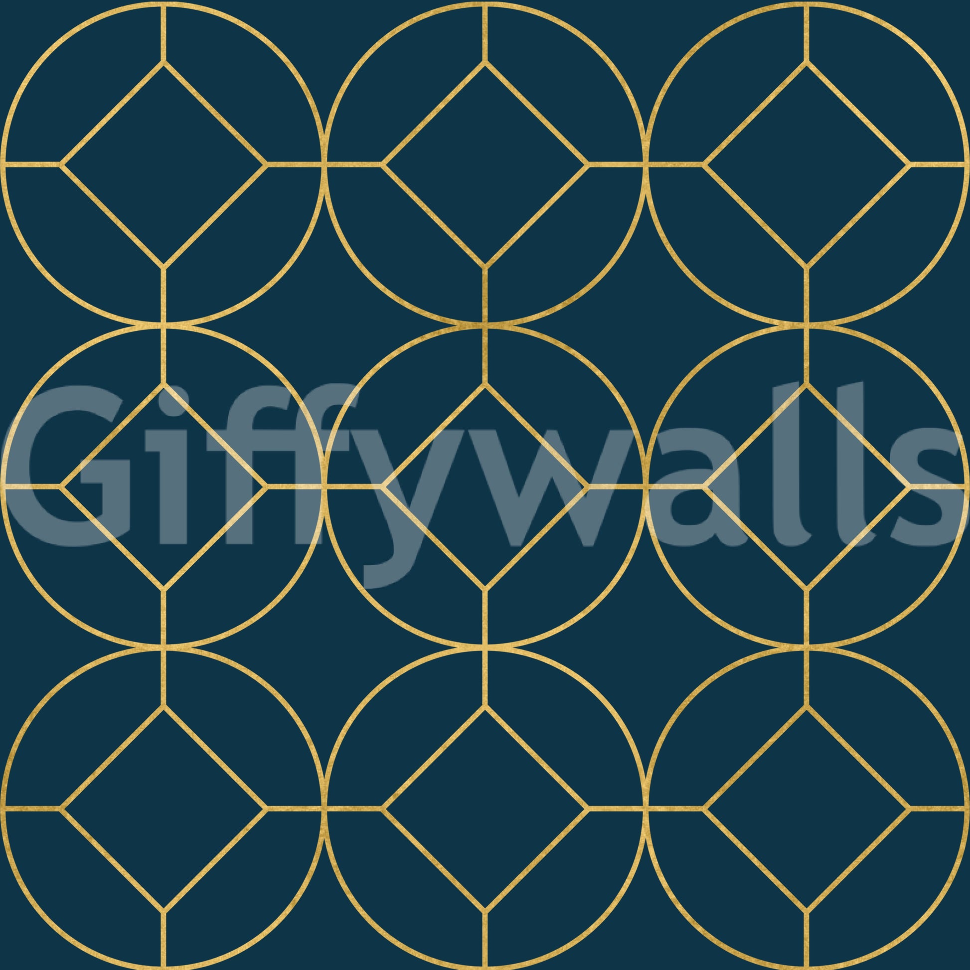 Art Deco navy and gold geometric wallpaper with circle and diamond pattern., GD10643
