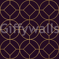 Plum wallpaper with gold circular medallions and inset diamond shapes., GD10645
