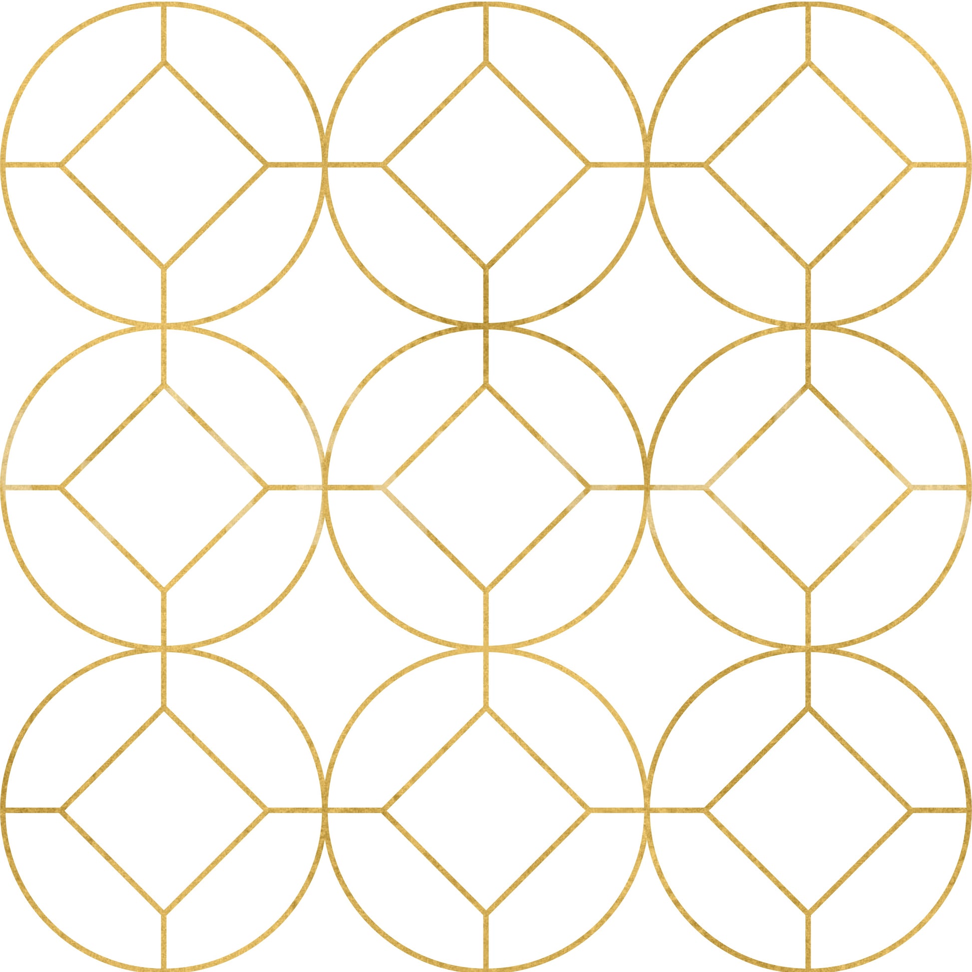 Metallic gold geometric lattice pattern wallpaper on a white background., GD10646