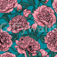 Romantic Teal Peony Botanical Wallpaper Wallpaper⁠