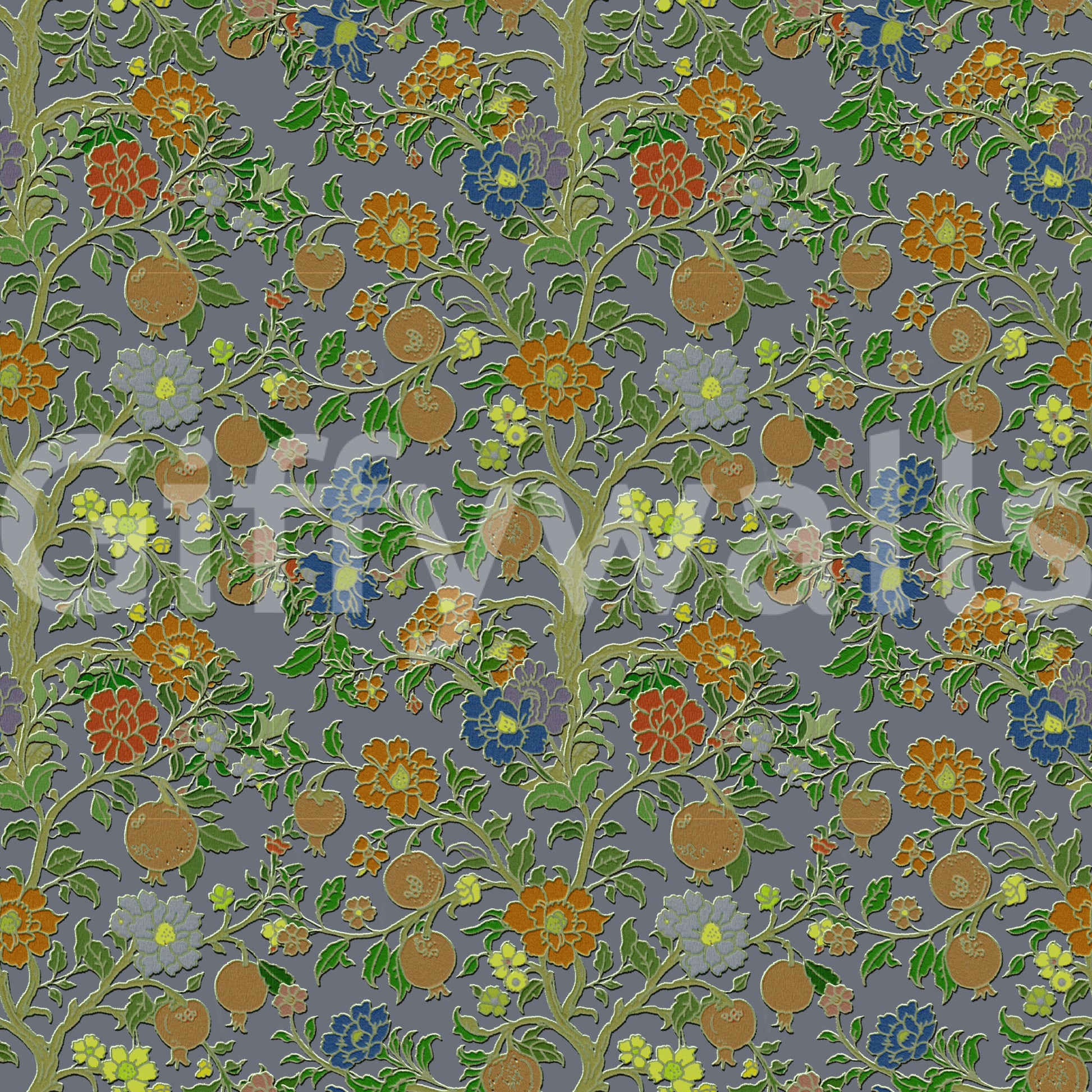 Vintage Chinoiserie Pomegranate Floral Wallpaper