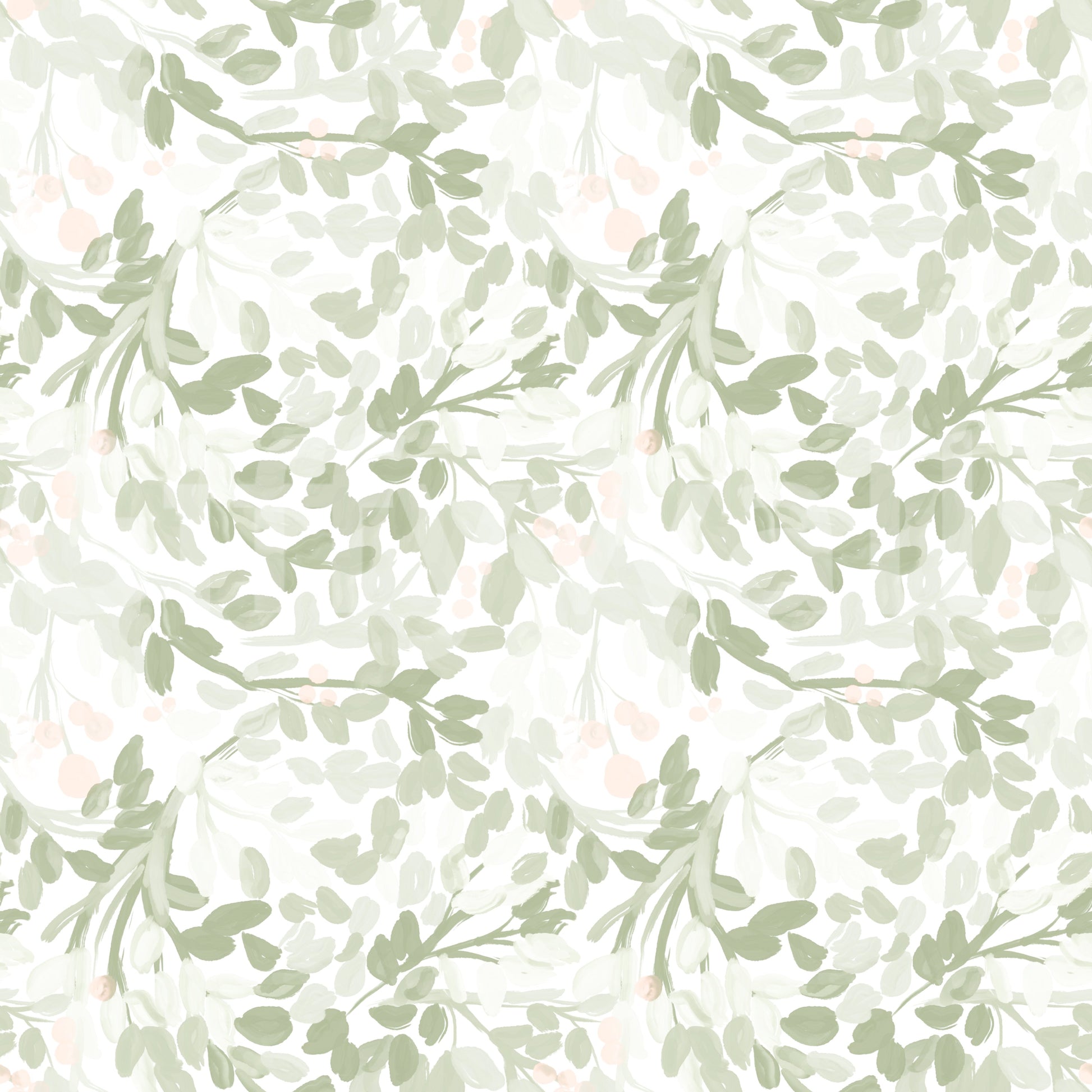 Whispering Sage Leaves & Blush Berries Wallpaper⁠