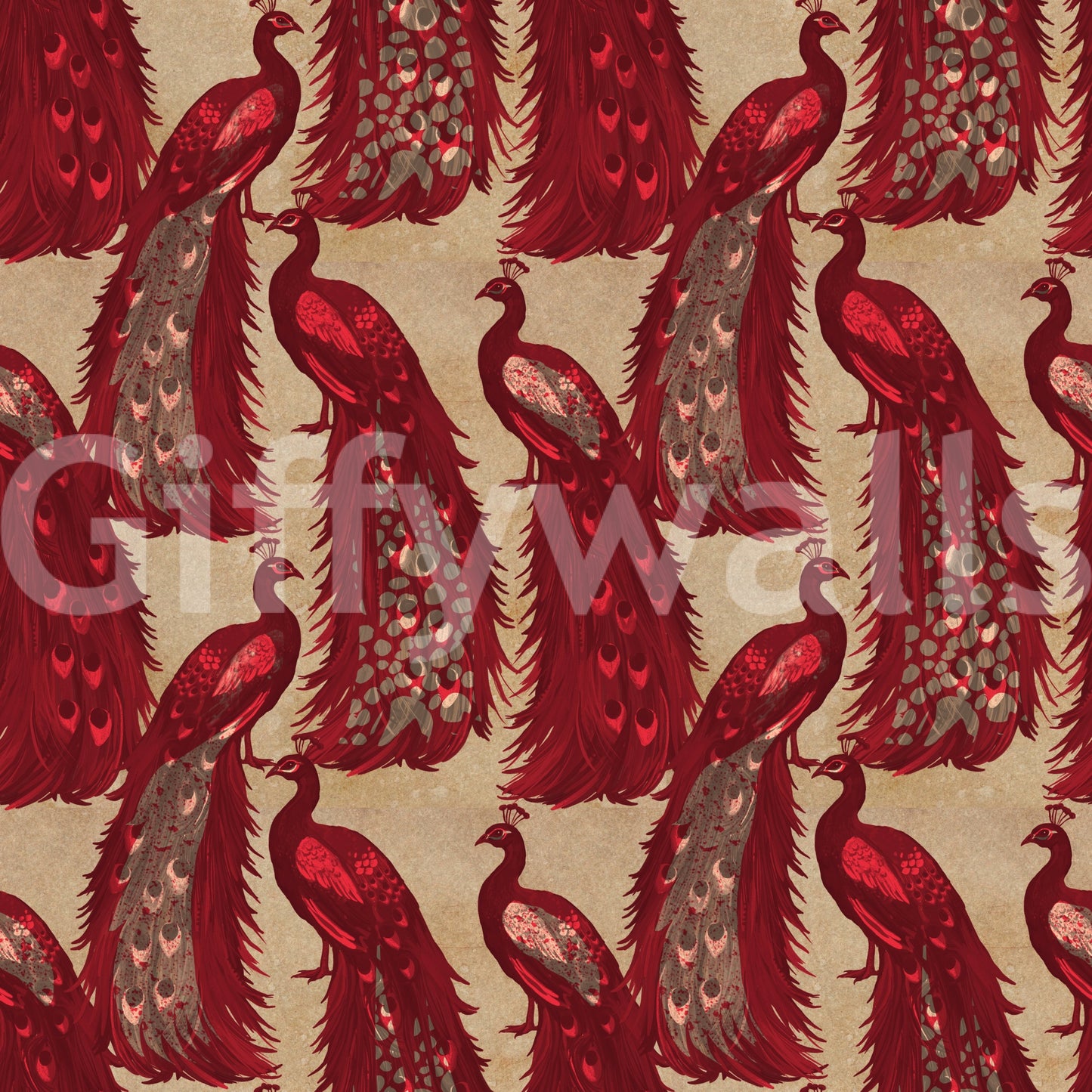 Crimson Elegance Peacock Wallpaper