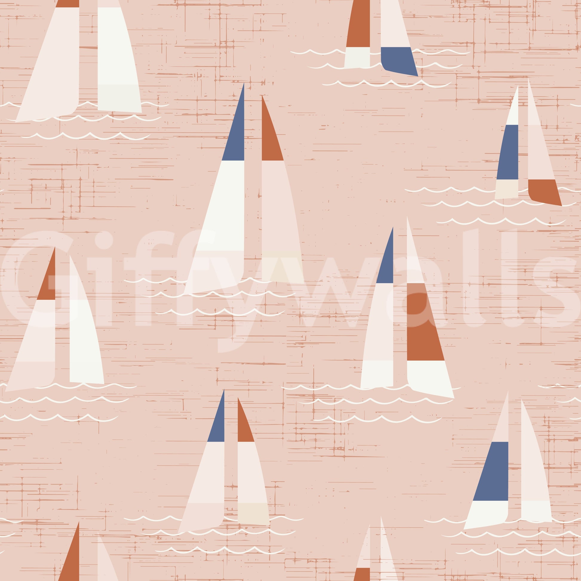 Blush Pink Mid Century Sailboats Wallpaper⁠