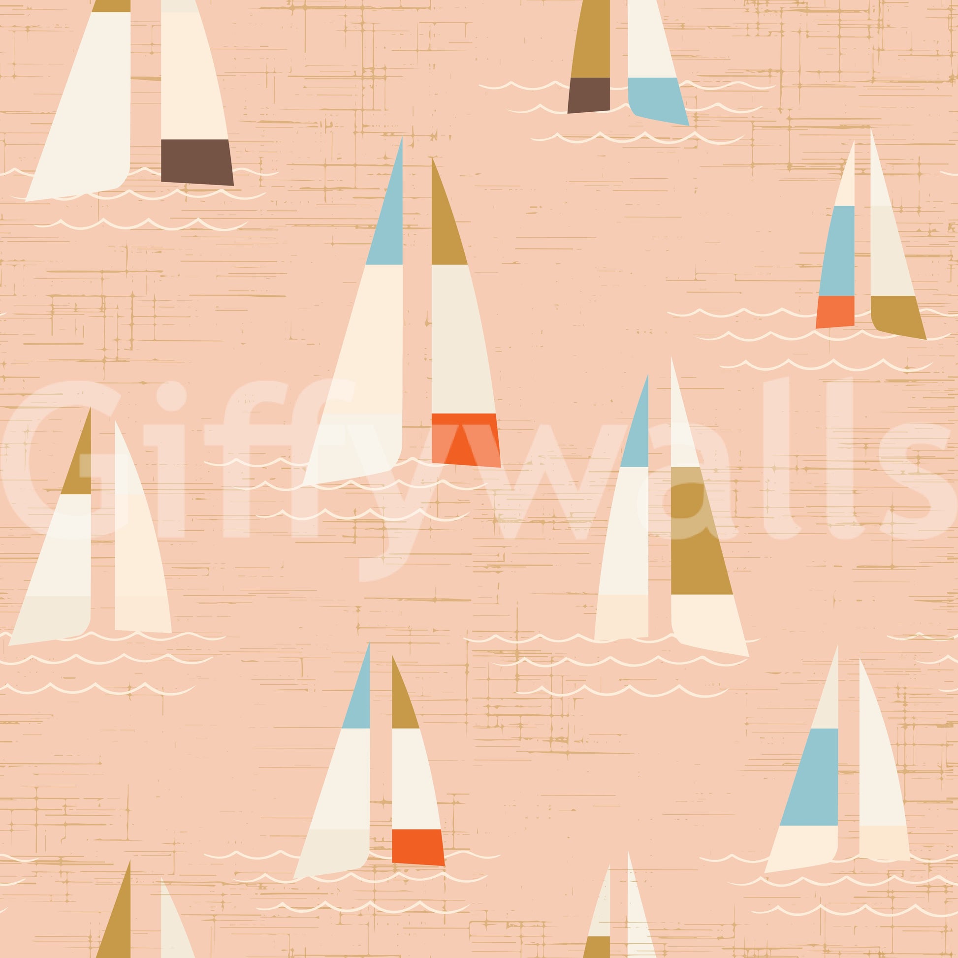 Peach Mid Century Sailboats Wallpaper Wallpaper⁠