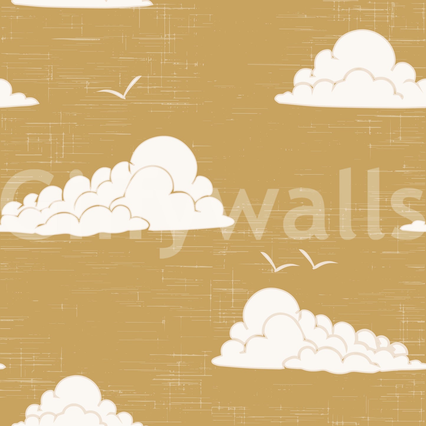Mustard Mid Century Cloud Sky Wallpaper Wallpaper⁠