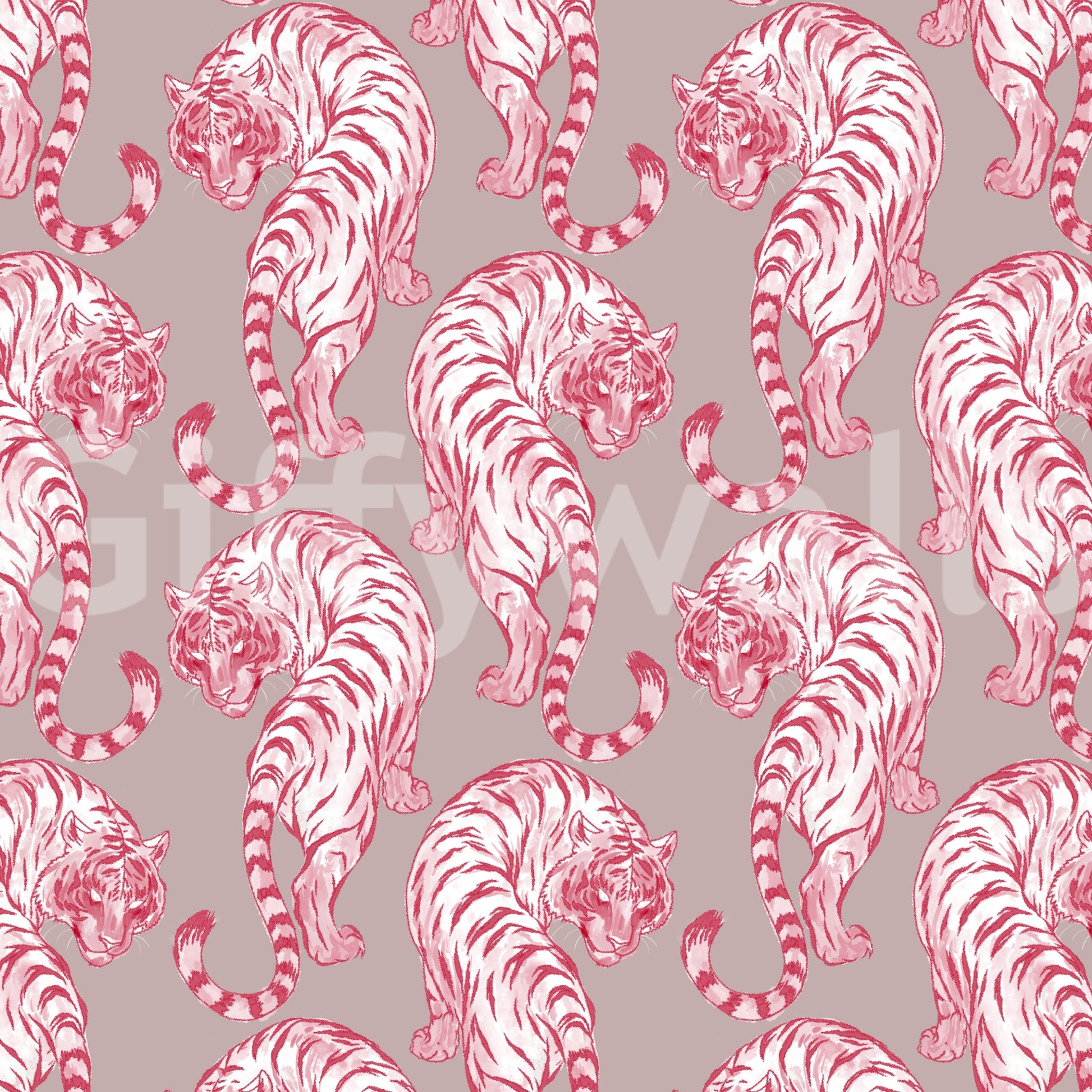Pink Chinoiserie Tiger Pattern Wallpaper Wallpaper⁠