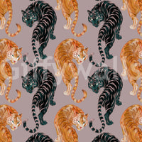 Oriental Climbing Tigers Mauve Wallpaper Wallpaper⁠