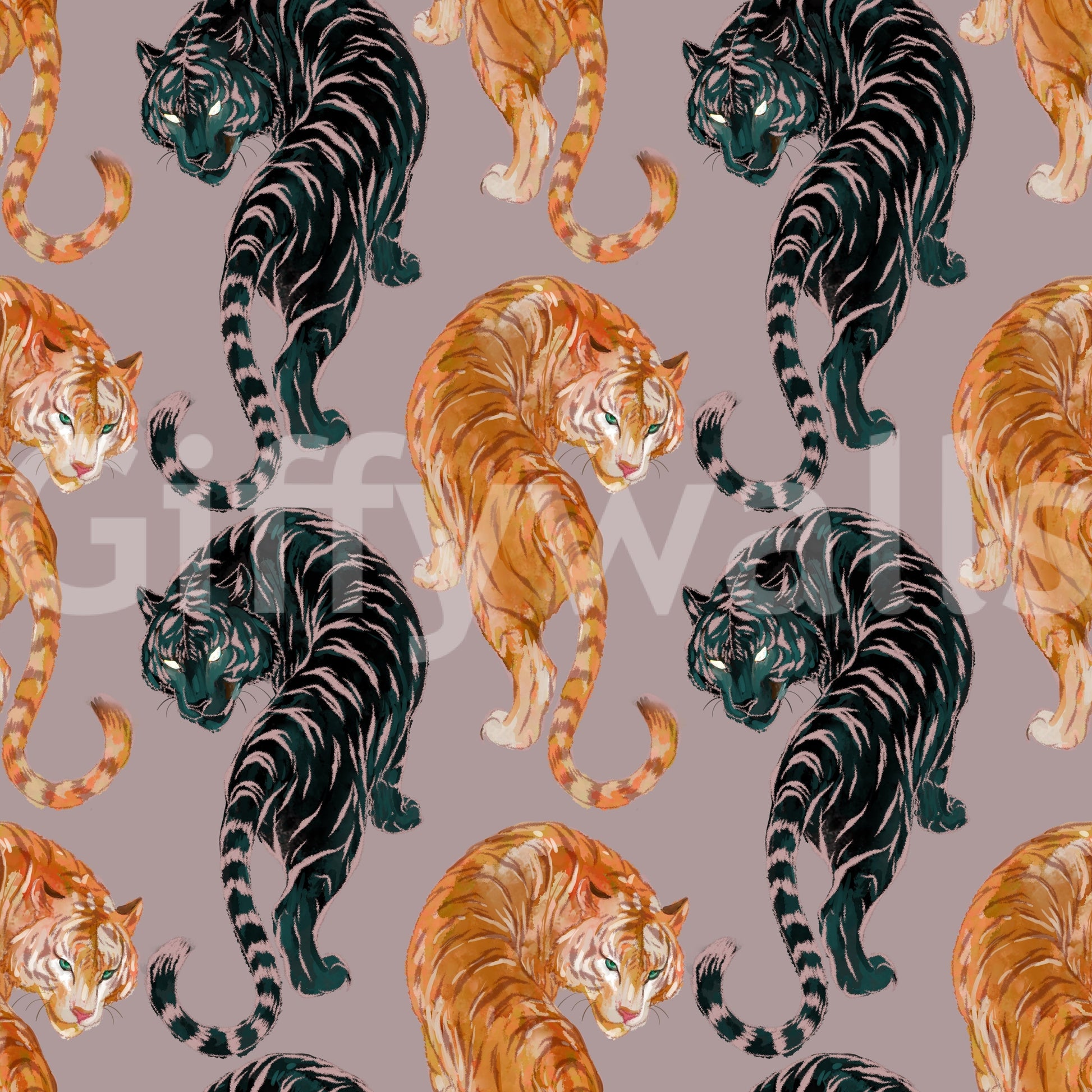 Imperial Tiger Shadow & Gold Wallpaper Wallpaper⁠