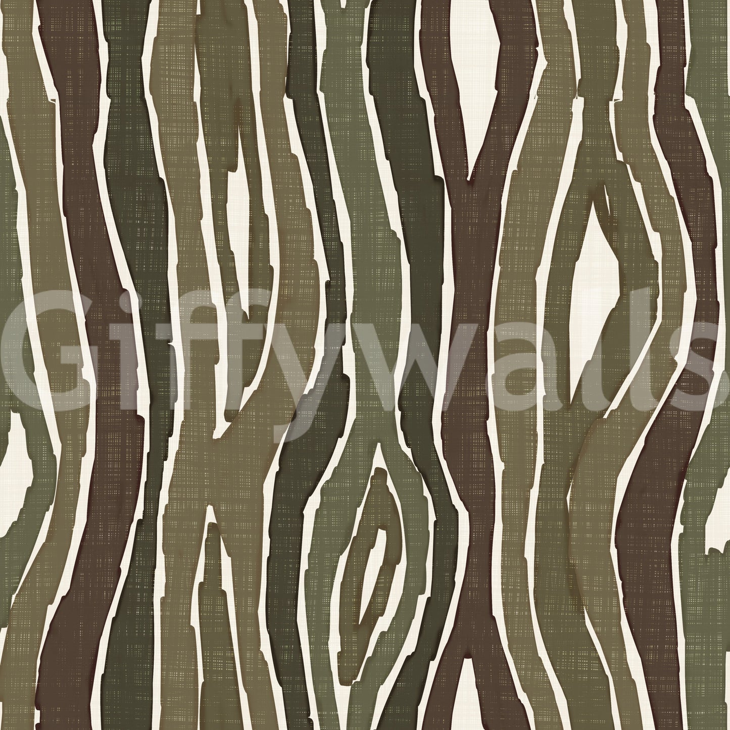 Organic Wavy Woodgrain Vertical Stripes - Earthy Moss Wallpaper⁠