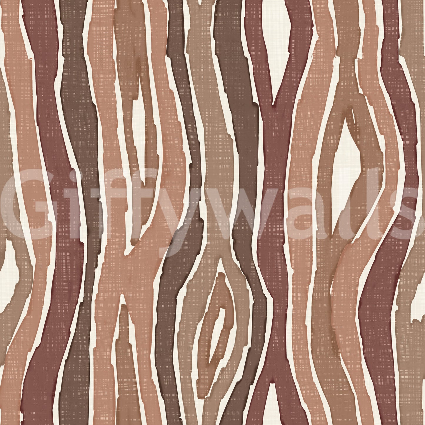 Organic Wavy Woodgrain Vertical Stripes - Earthy Clay Wallpaper⁠