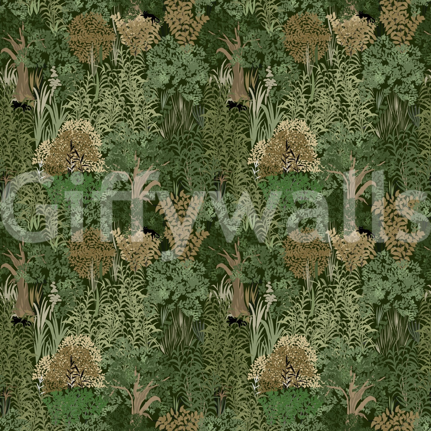 Enchanted Botanical Jungle and Hidden Panthers Wallpaper⁠