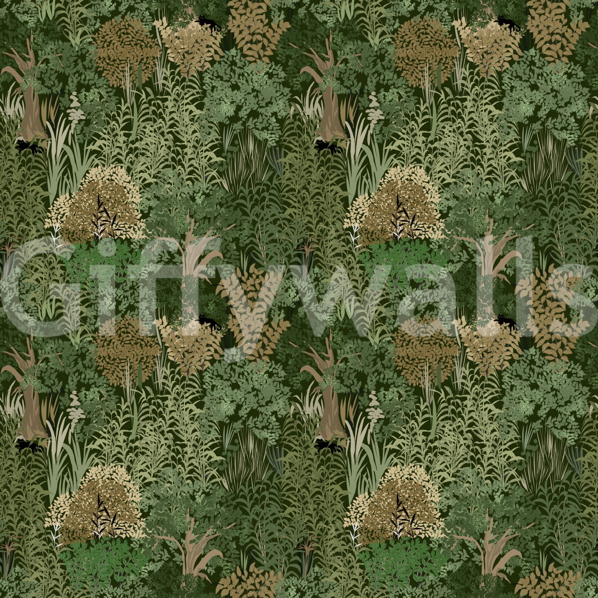Enchanted Botanical Jungle and Hidden Panthers Wallpaper⁠