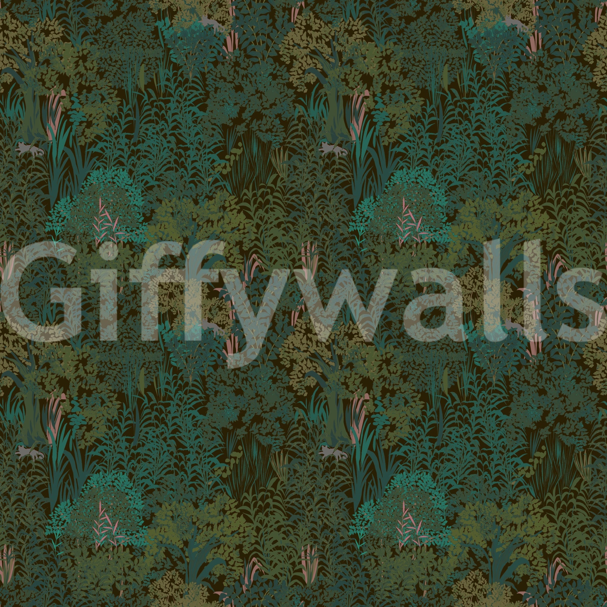 Enchanted Forest Walk: Deep Green Botanical Wallpaper⁠