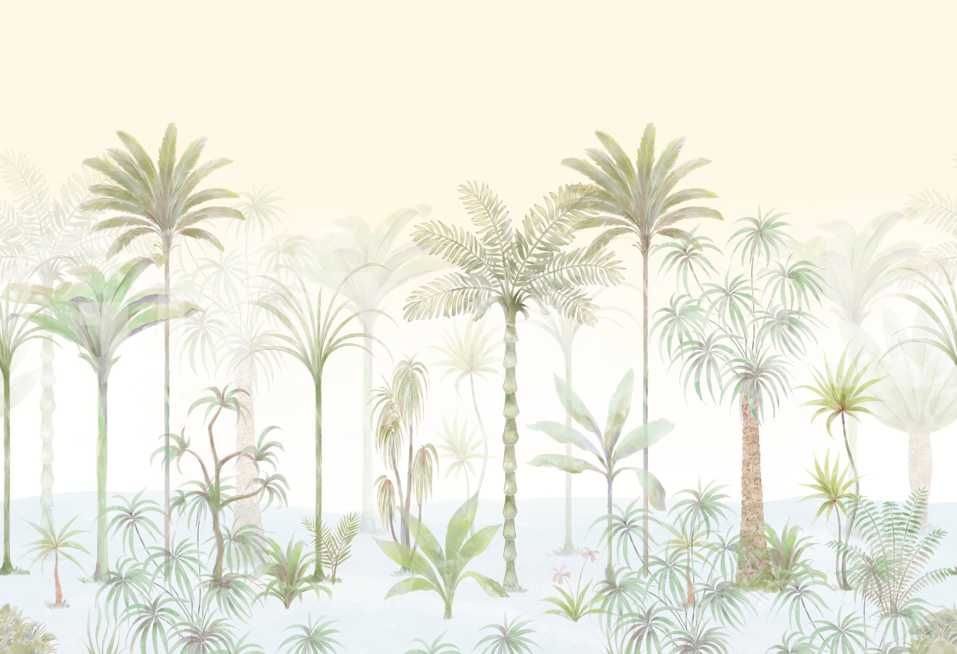Whispering Palms Watercolor Jungle Mural Wall Mural