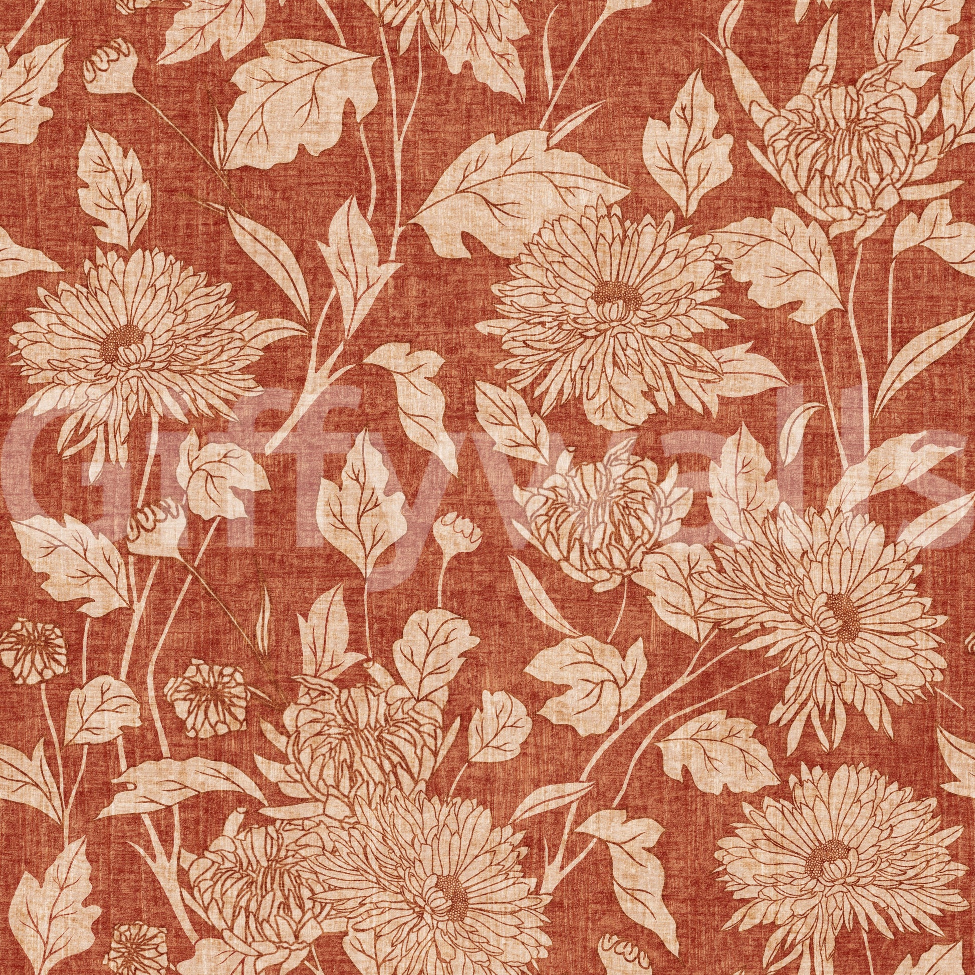 Terracotta Chrysanthemum Vintage Floral Wallpaper Wallpaper⁠