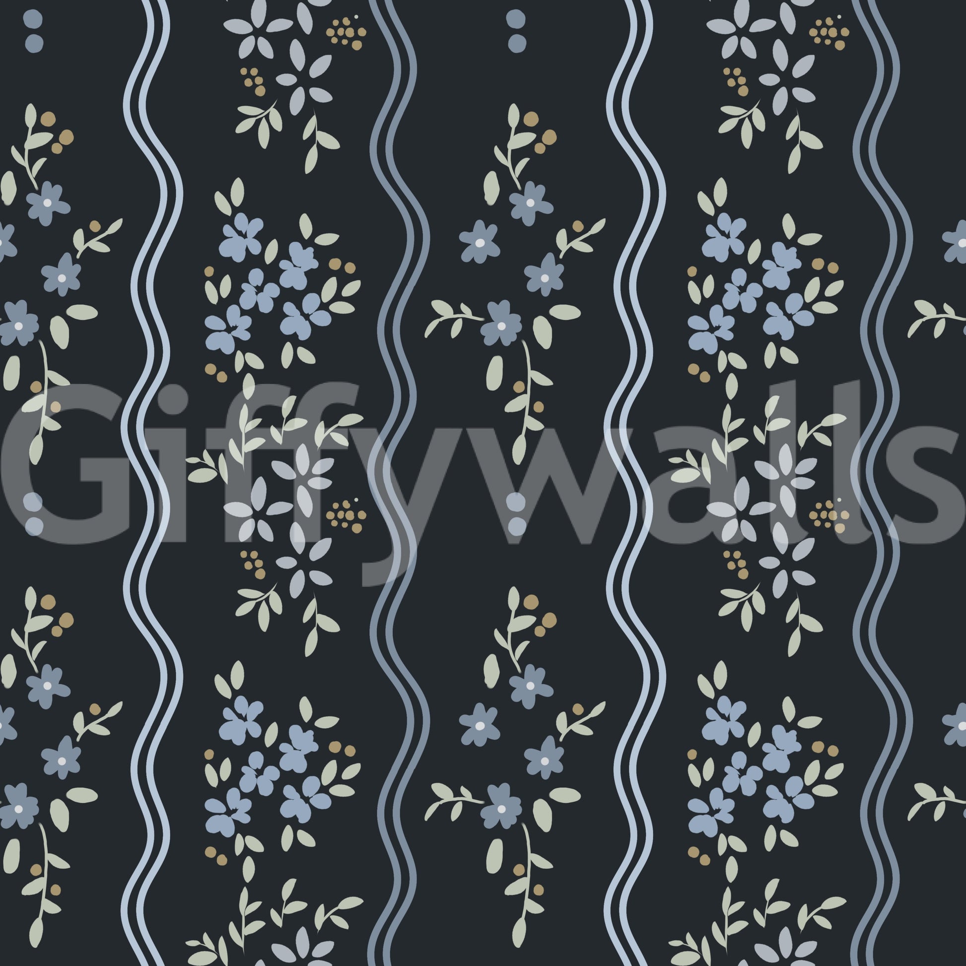 Midnight Meadow Wavy Floral Wallpaper Wallpaper⁠