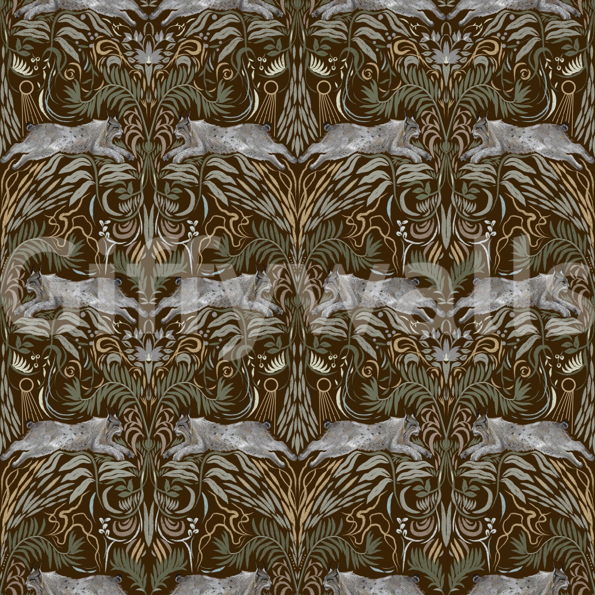 Enchanted Forest Lynx Tapestry Wallpaper Wallpaper⁠
