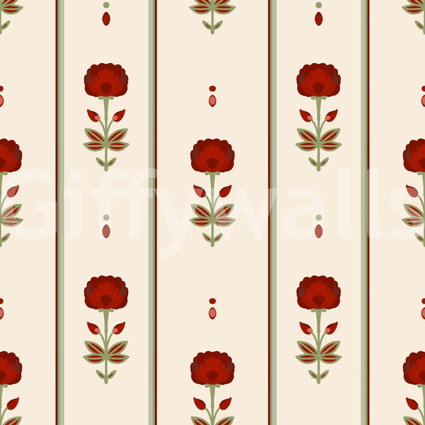 Vintage Heritage Red Floral Stripe Wallpaper Wallpaper⁠