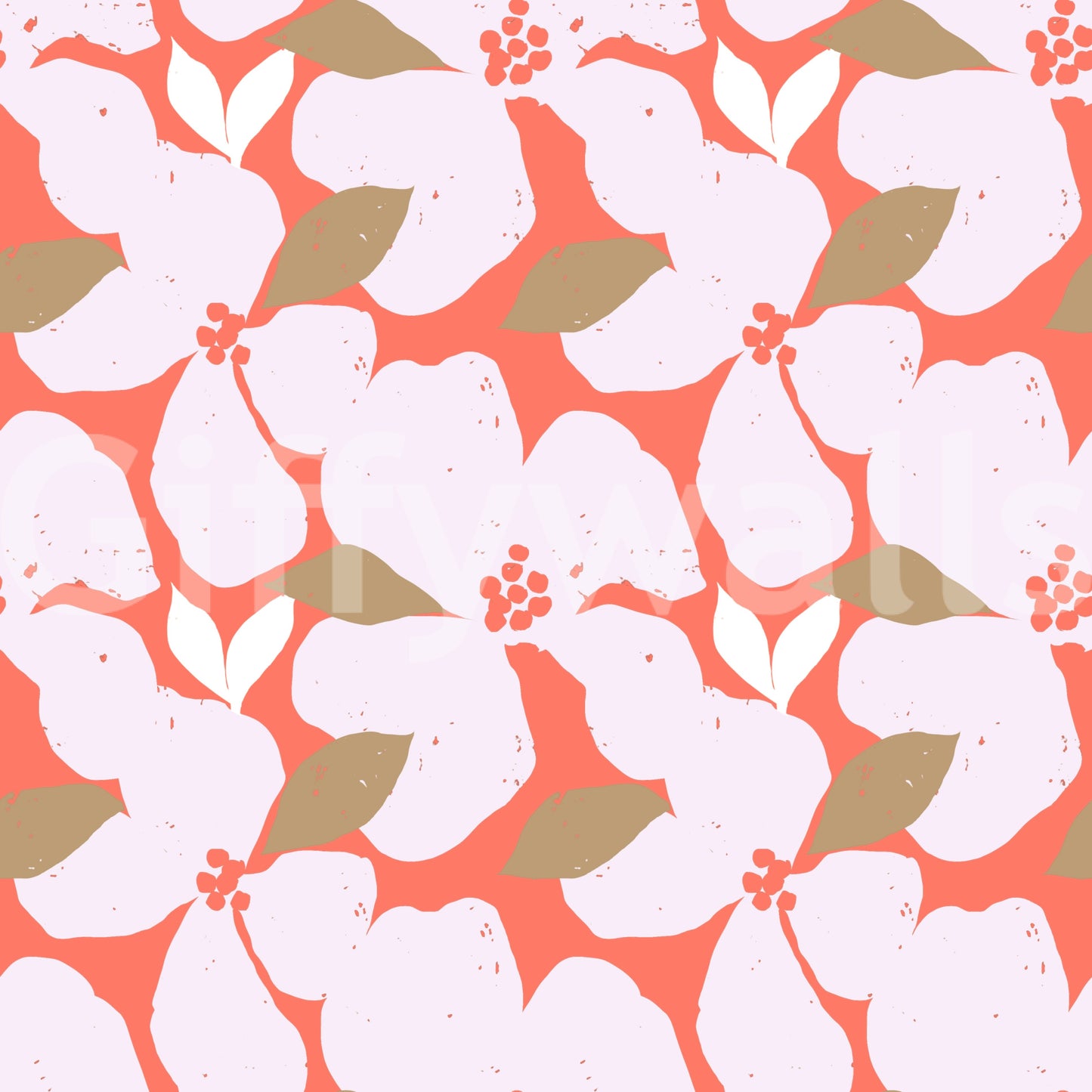 Retro Coral Abstract Floral Wallpaper Wallpaper⁠
