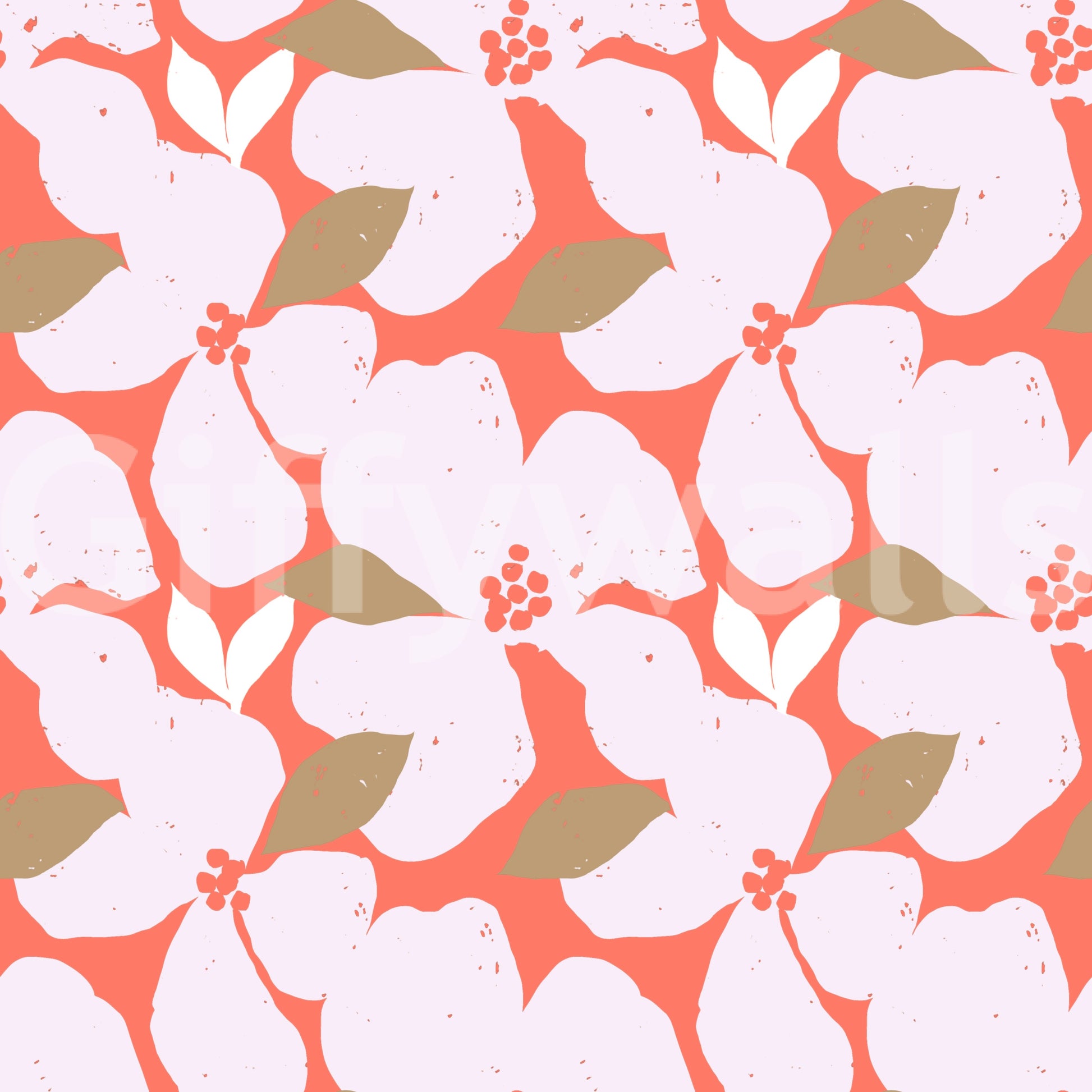 Retro Coral Abstract Floral Wallpaper Wallpaper⁠