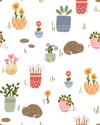 Sleeping Cats and Potted Plants Wallpaper Wall Mural