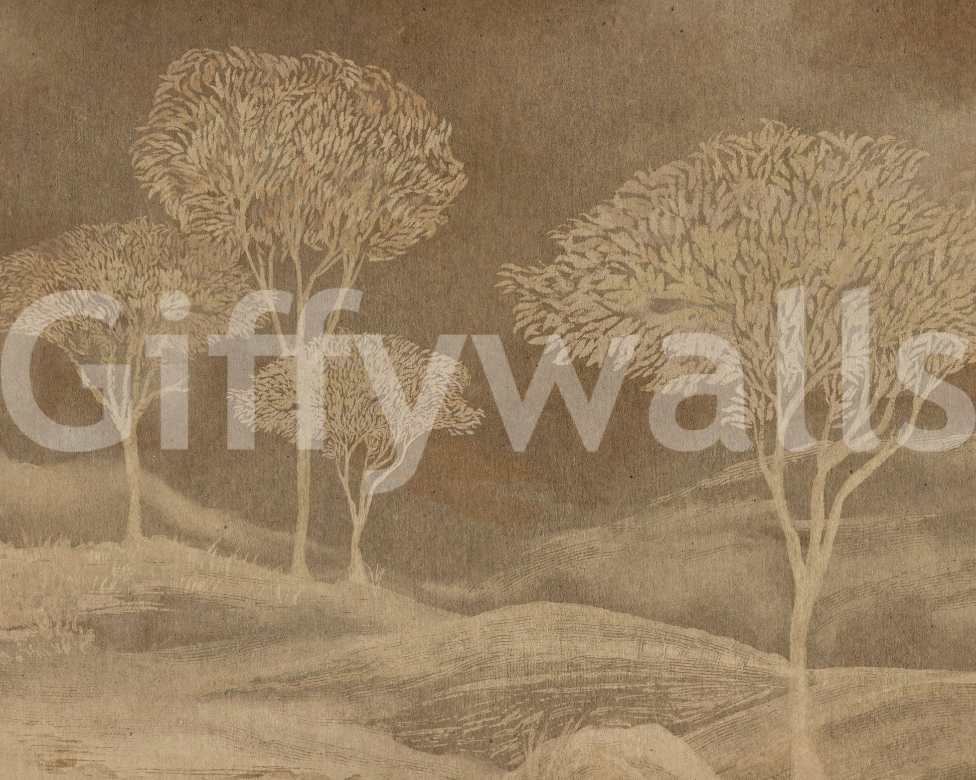 Rustic Sepia Hills Landscape Wallpaper Wall Mural