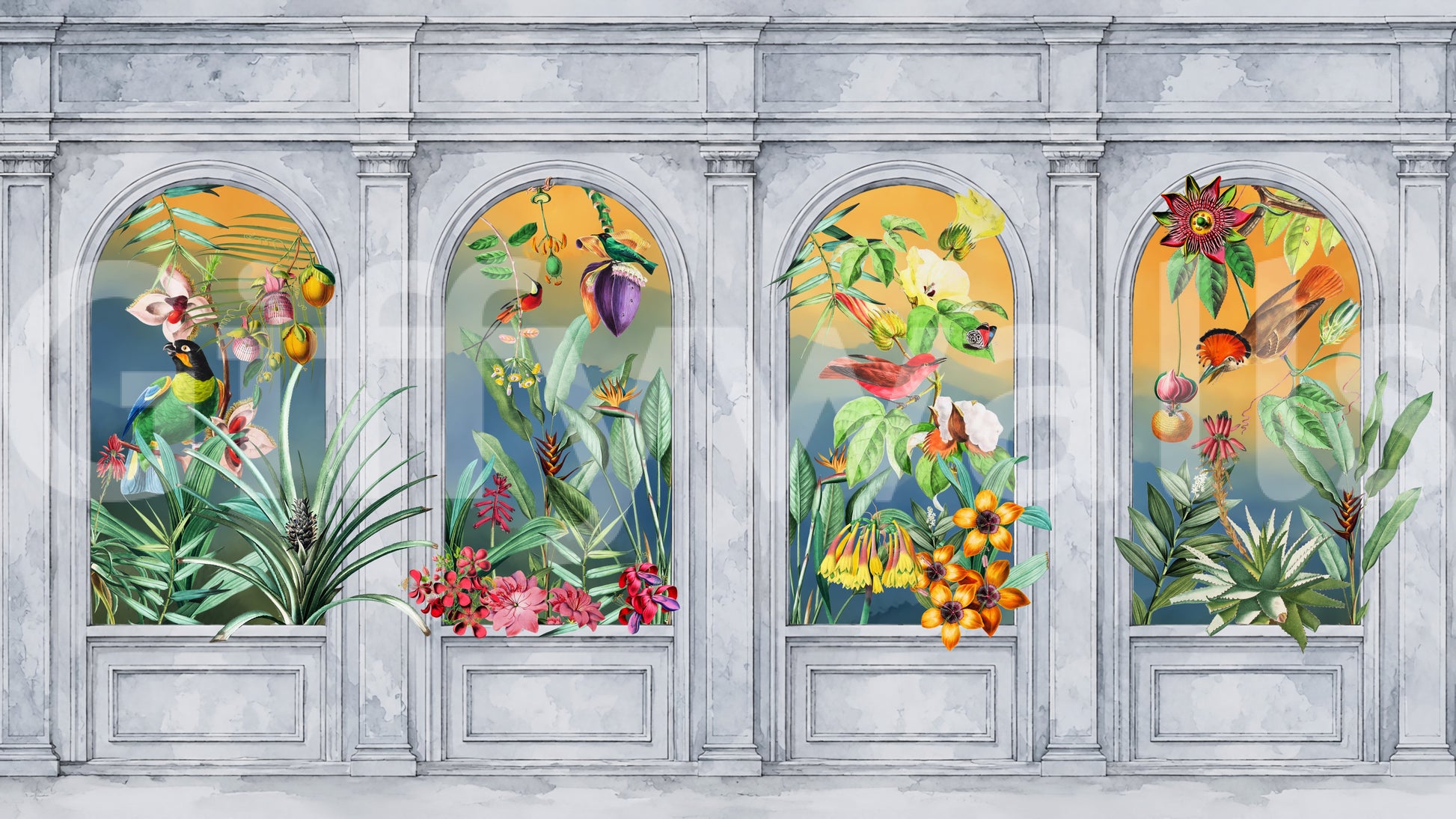 Vintage Tropical Colonnade Mural Wall Mural