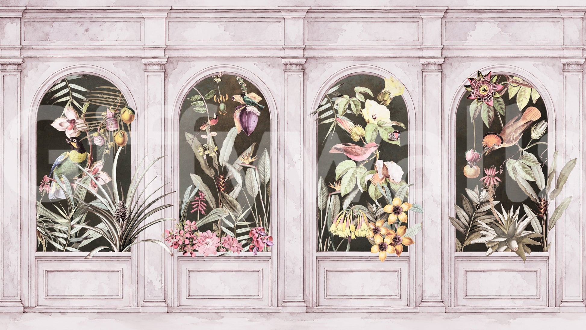 Vintage Architectural Botanical Arches Wall Mural
