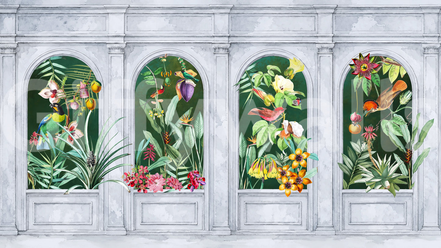 Orangerie Arches Tropical Botanical Wall Mural Wall Mural