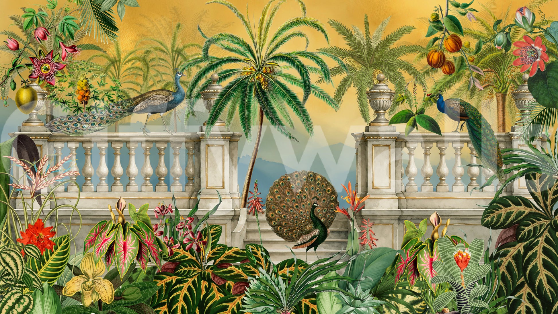 Imperial Peacock Terrace Tropical Wall Mural Wall Mural