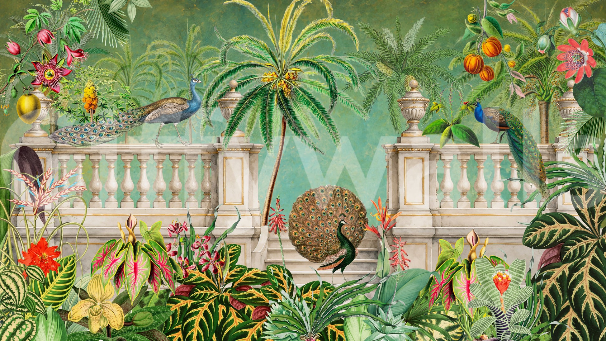 Vintage Peacock Palace Tropical Garden Wall Mural Wall Mural