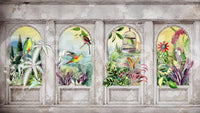 Vintage Archways and Tropical Birds Scenic Wallpaper Wall Mural