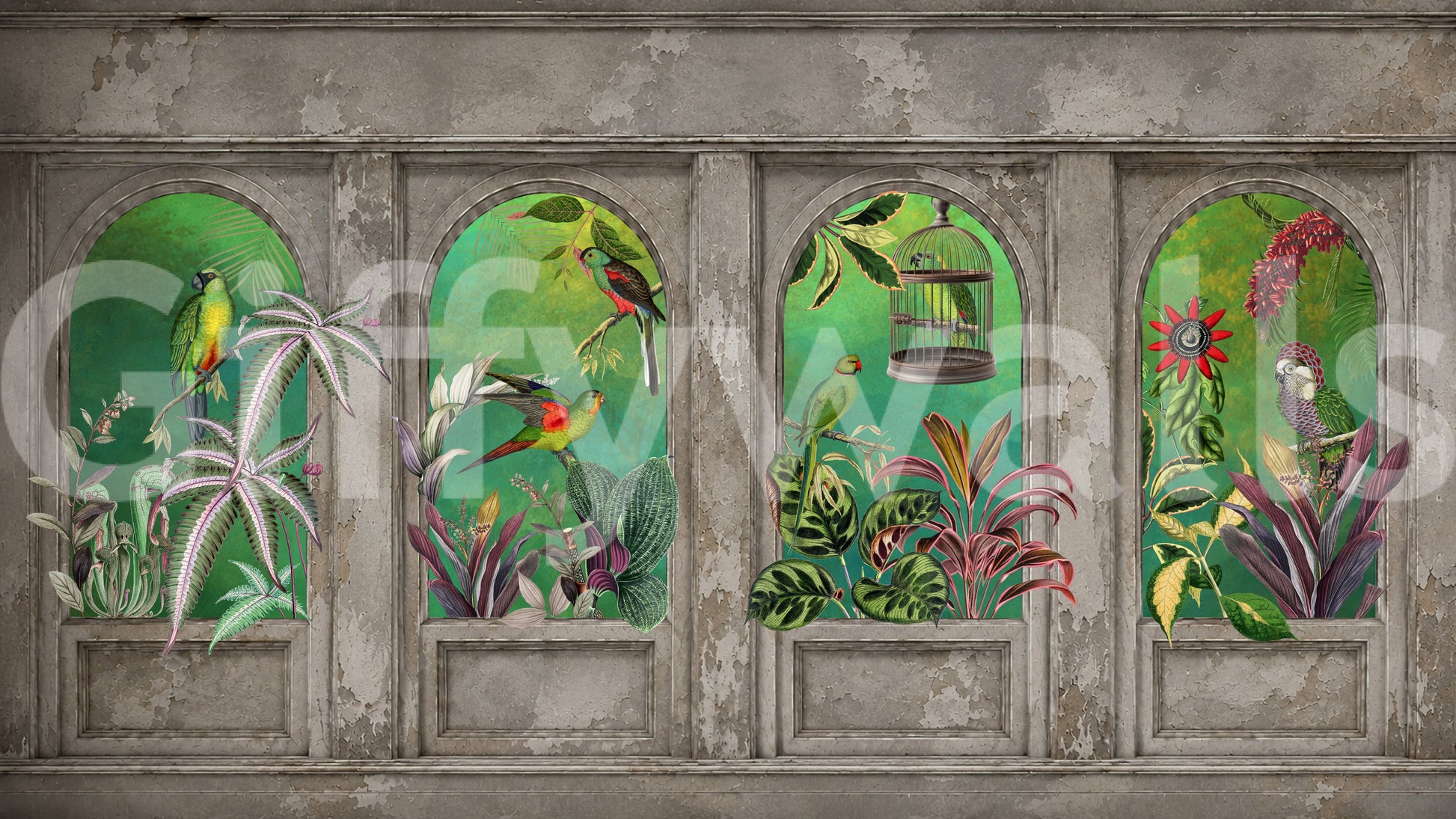 Vintage Tropical Arches Wallpaper Wall Mural