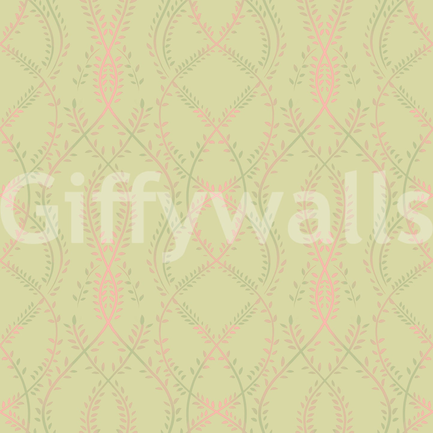 Soft Sage and Blush Pink Botanical Ogee Wallpaper Wallpaper⁠