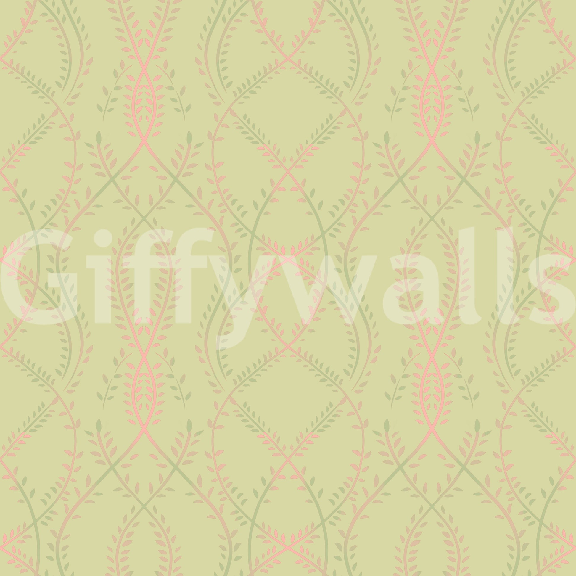 Soft Sage and Blush Pink Botanical Ogee Wallpaper Wallpaper⁠