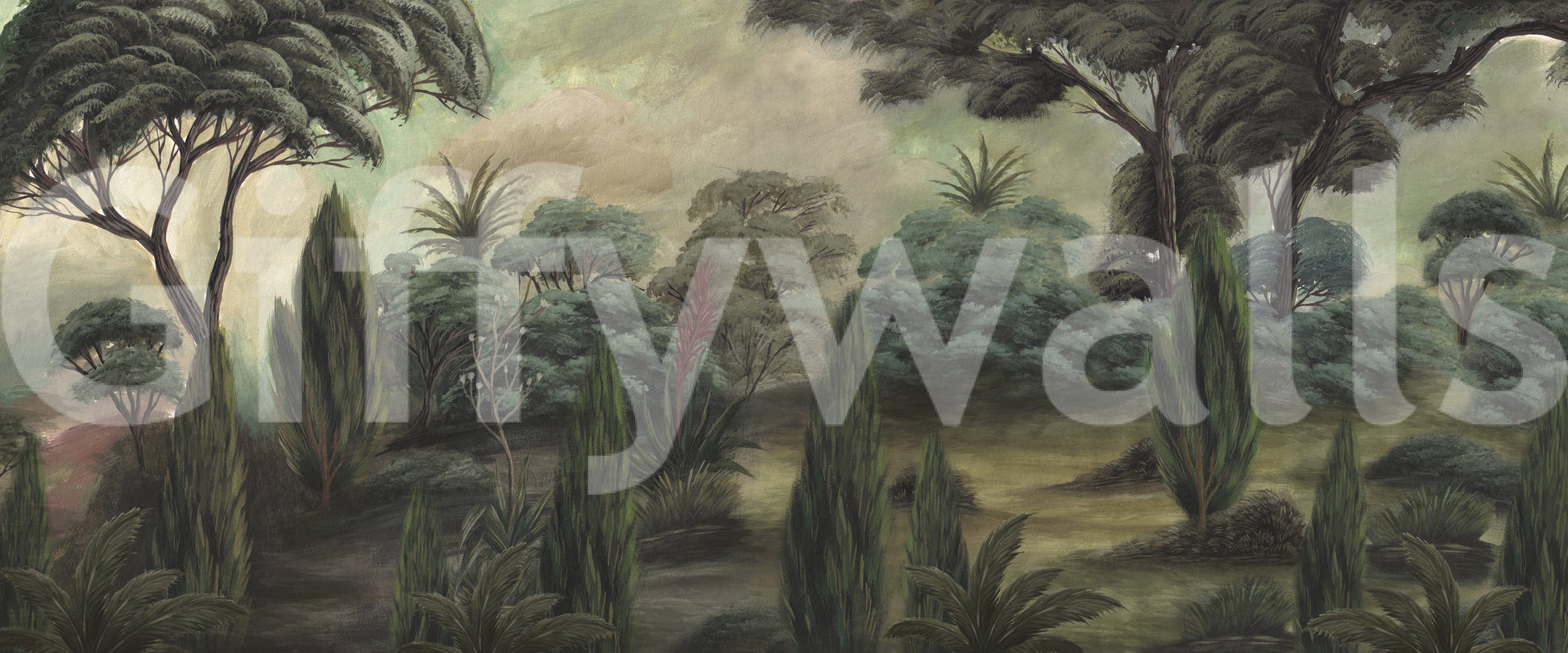 Misty Mediterranean Forest Wall Mural