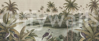 Vintage Chinoiserie Palm & Heron Wall Mural