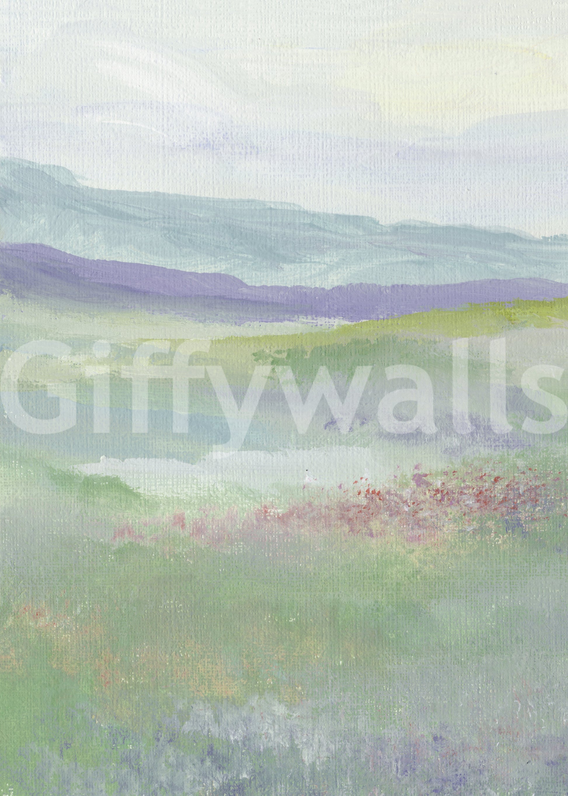 Misty Lavender Meadows Wallpaper Wall Mural