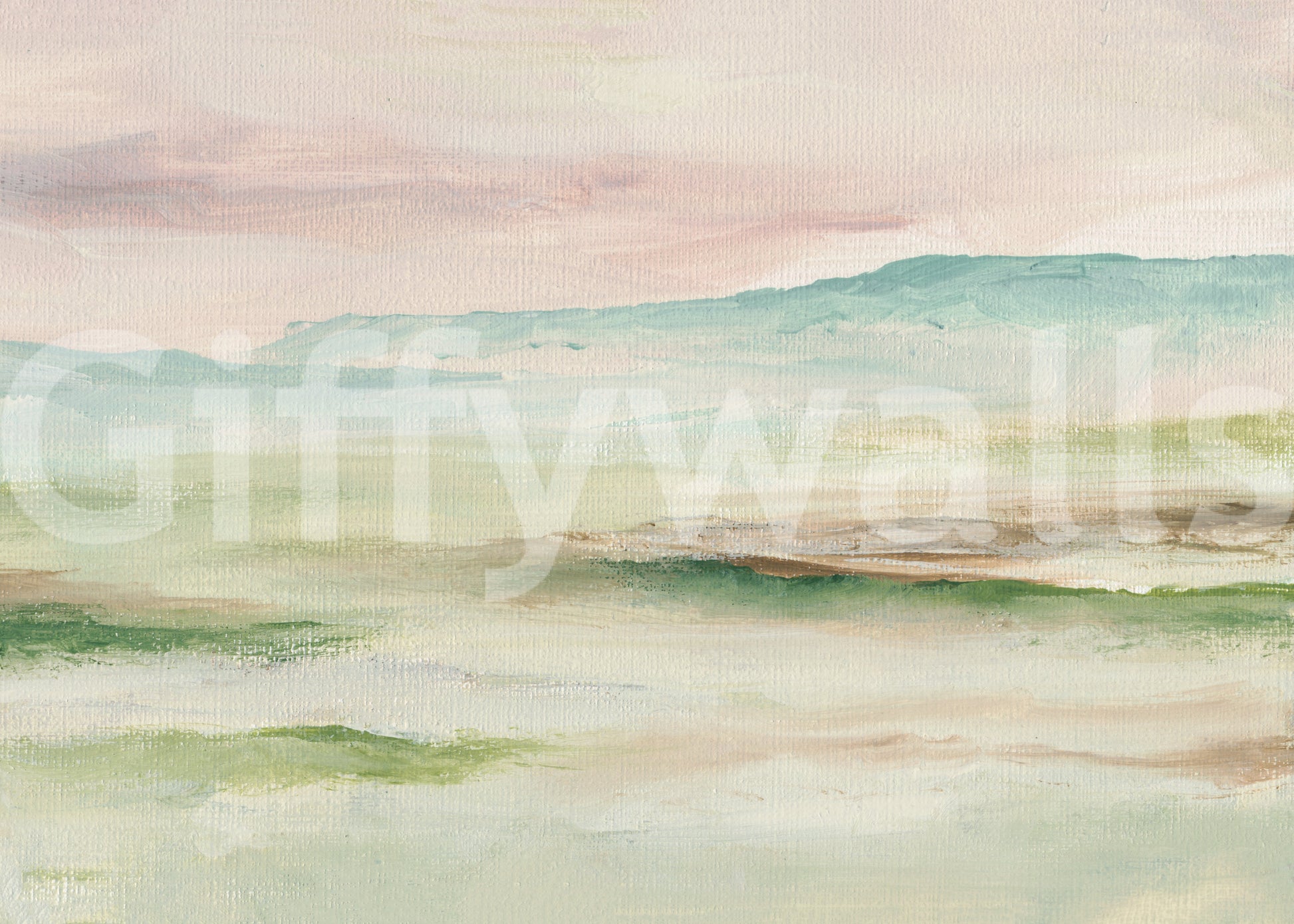 Impressionist Sage and Blush Mountain Mural Wall Mural