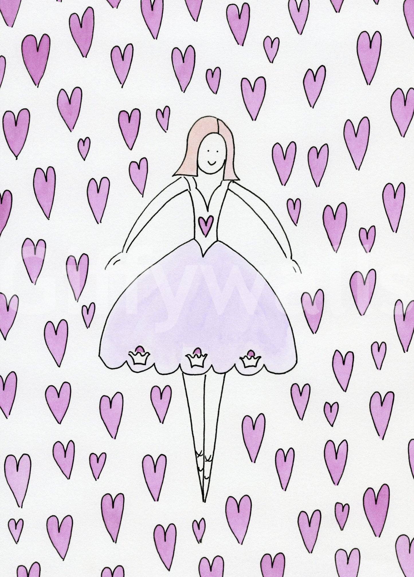 Sweet Ballerina and Pink Hearts Whimsical Wallpaper Wall Mural