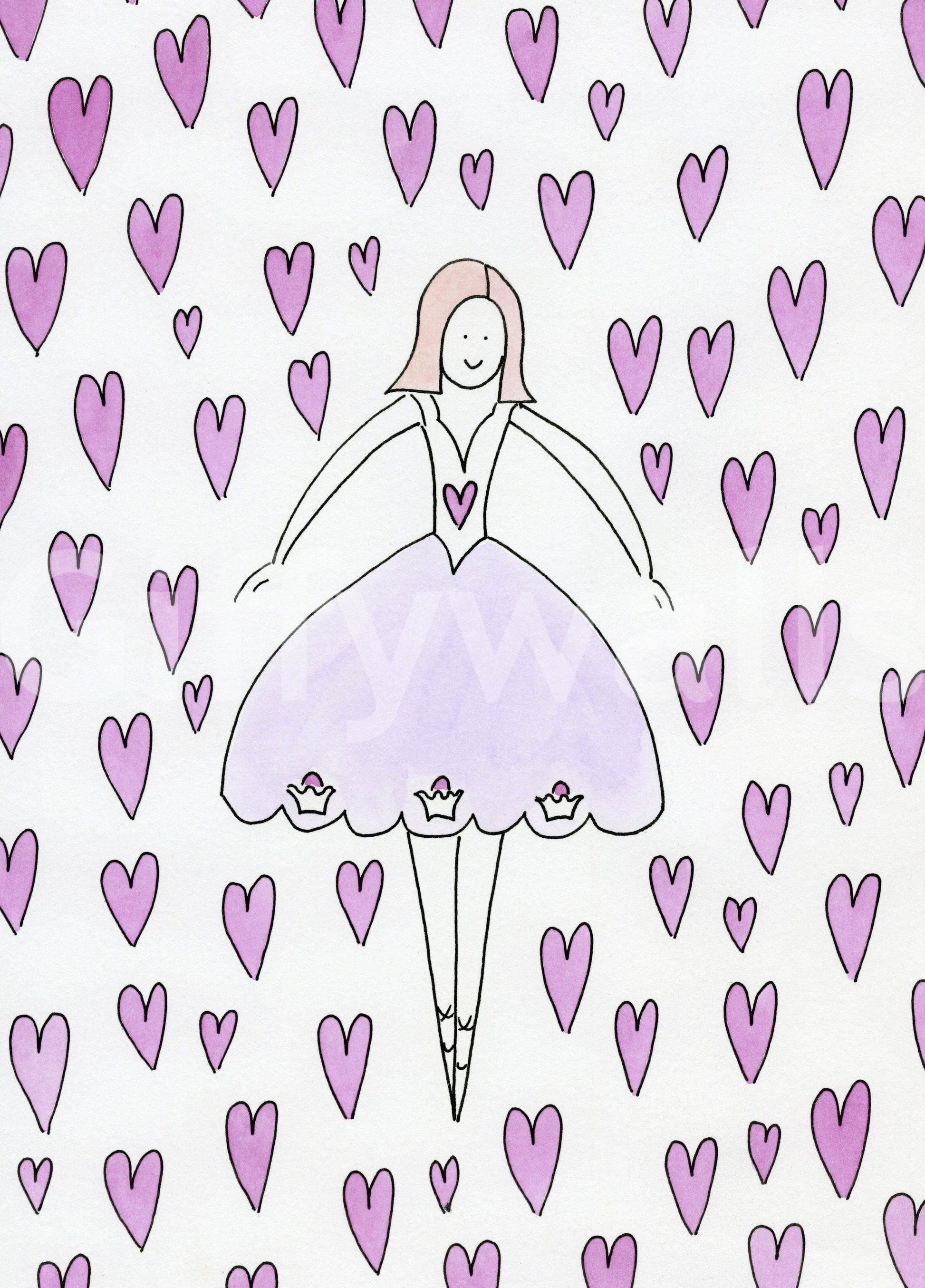 Sweet Ballerina and Pink Hearts Whimsical Wallpaper Wall Mural