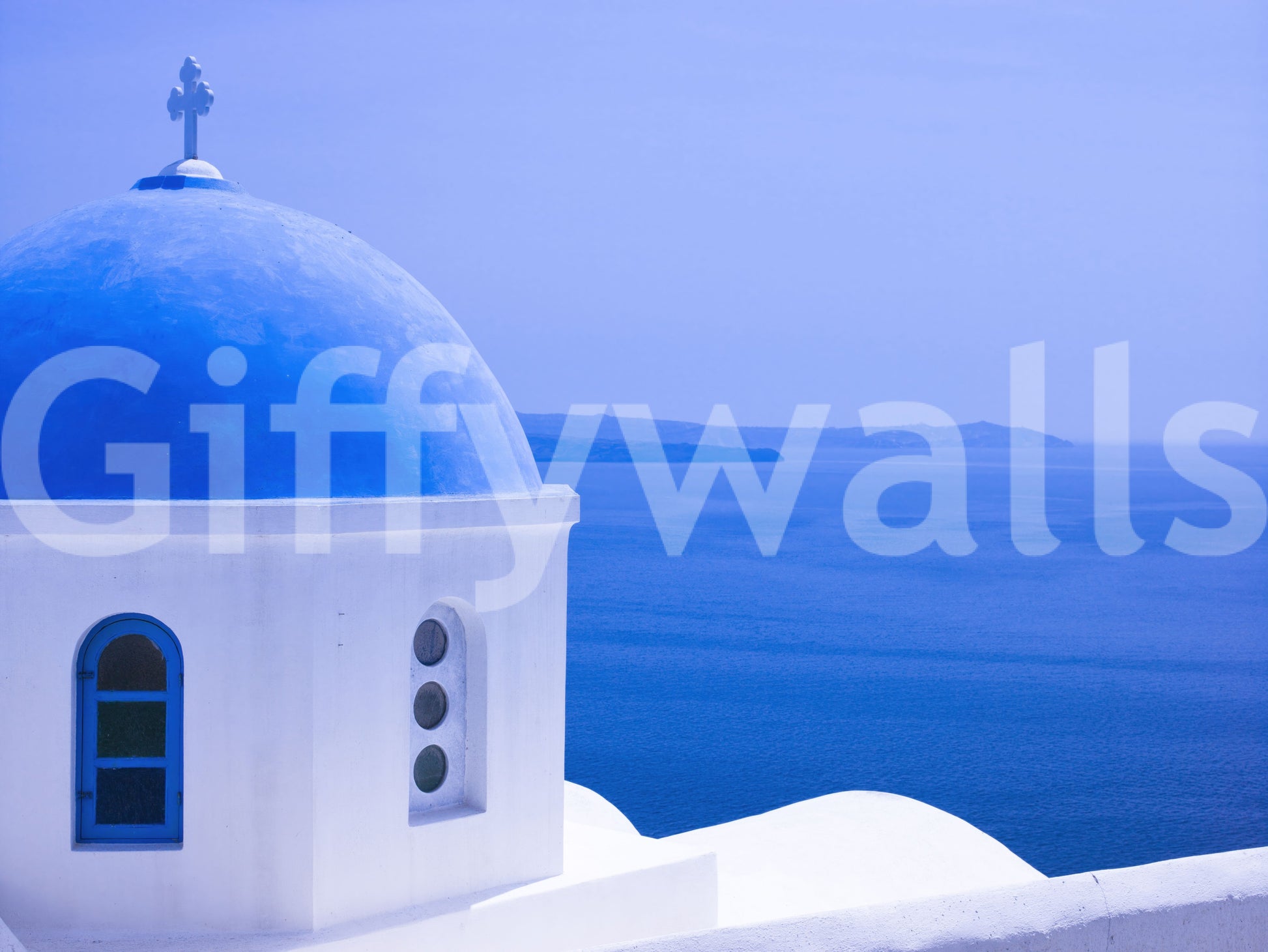 Aegean Serenity: Santorini Blue Dome Wall Mural