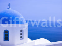 Aegean Serenity: Santorini Blue Dome Wall Mural