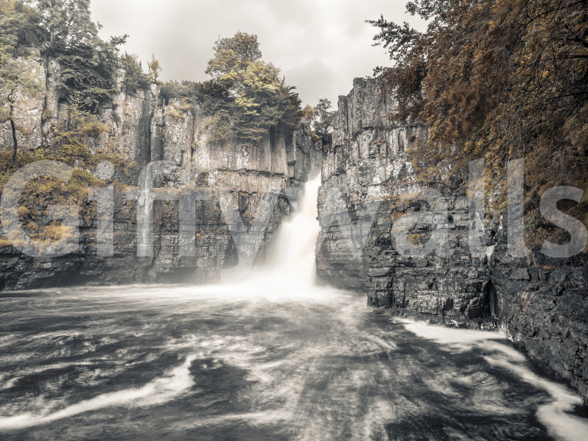 Misty Falls and Rocky Cliffside Wall Mural