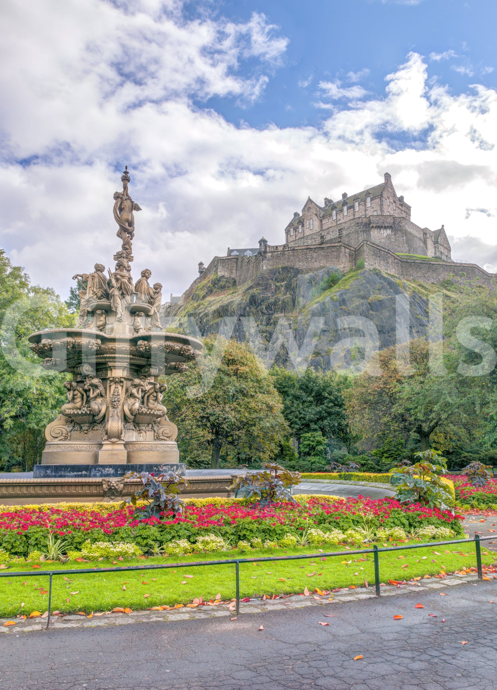 Majestic Edinburgh Castle and Ross Fountain Garden Wall Mural
